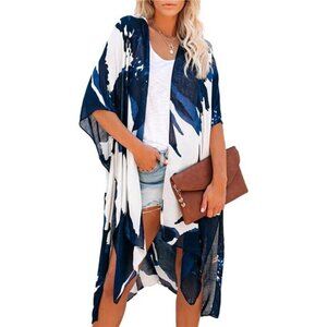 "Women Summer Bikini Kimono Bathing Suit Cover Up Viscose Open Front Print